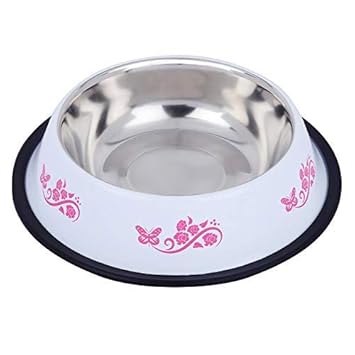 HOME BARGAINS Bowls Export Quality Inside Stainless Steel Dog Food Bowl Feeder Bowls Pet Bowl for Feeding (White) Printed 1500ML Extra Large