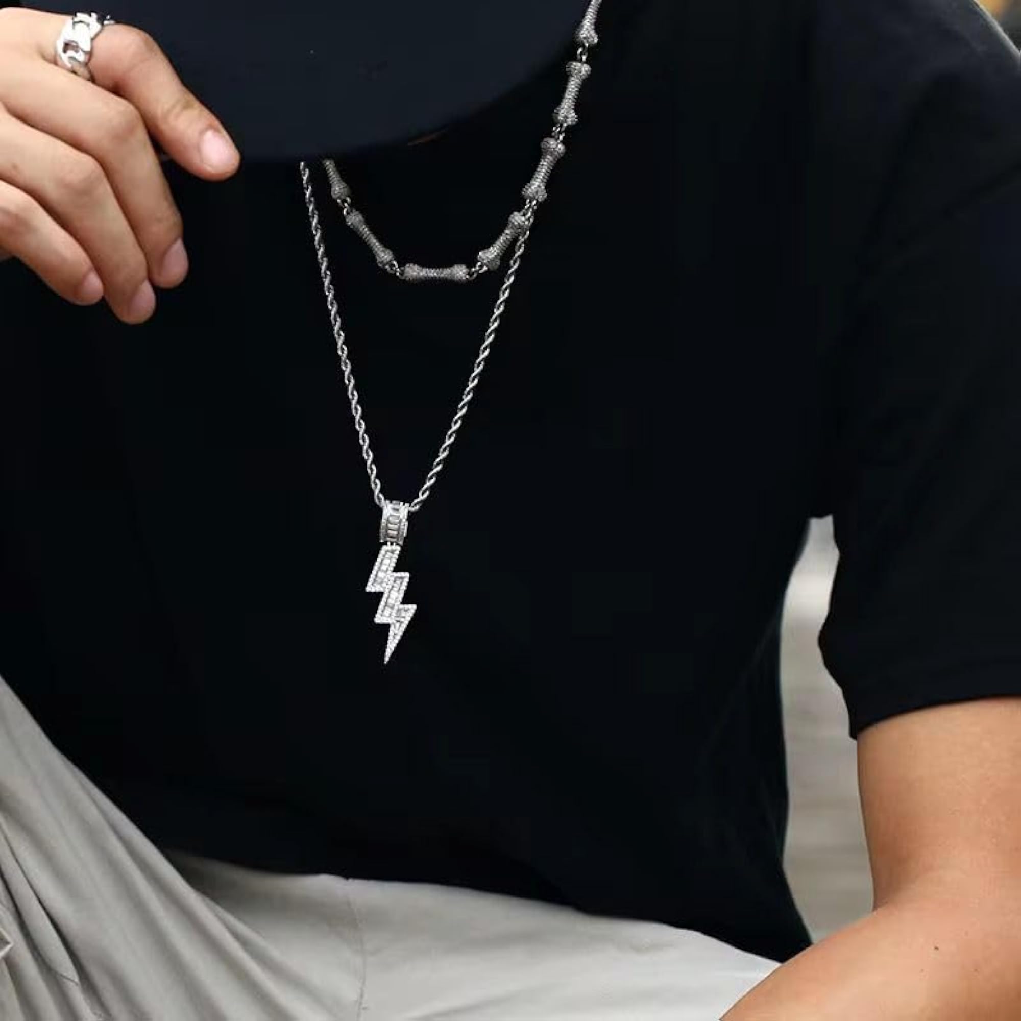 Men's Premium Iced-Out Lightning Bolt Zircon Pendant Necklace