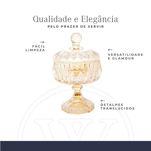 WOLFF Potiche Decorativo de Cristal Com Pé Louise Âmbar 11cm x 18cm - Enxoval - Decoração - Organiza