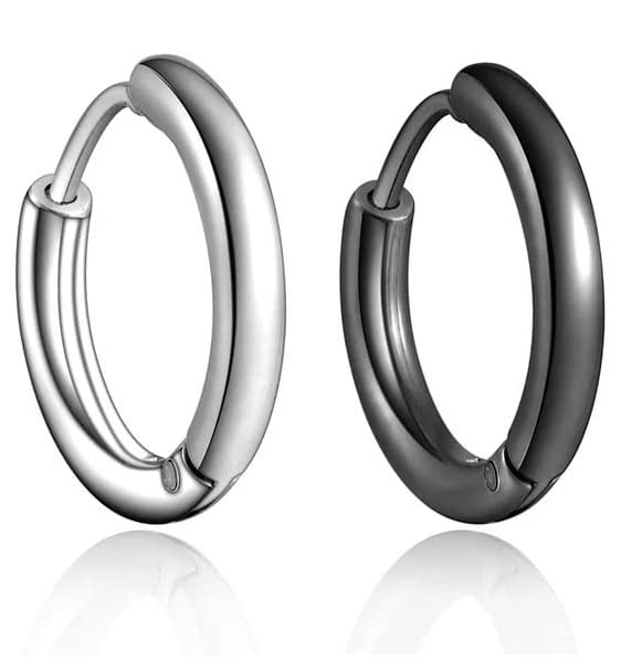 Vien Hoop Earrings for Women Men- 316L Surgical Hypoallergenic Black/Silver Stainless Steel Hoop Earring (B0B8D2641P) Amazon Price History, Amazon Price Tracker