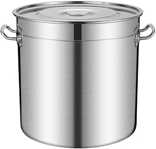 Stainless Stock Pot with Lid, Round Stock Pot with Handles, Big Pots for Cooking, Oil Disposal Container, Metal Bucket With Lid for Water, Oil, Rice(30cm-11.8in)
