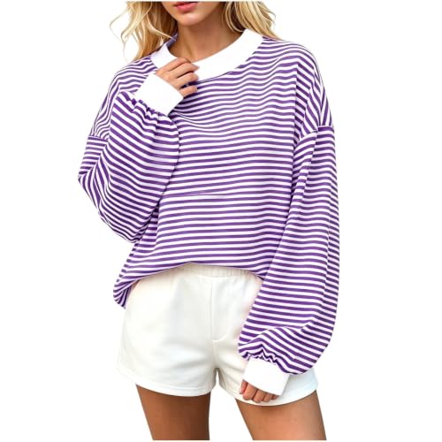 Mock Neck Sweatshirt for Women Striped Oversized Trendy Sweat Shirt