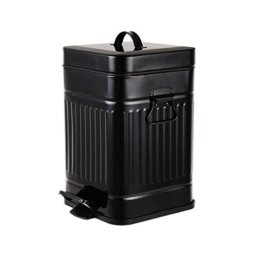 Bathroom Trash Can with Lid, Small Garbage Can Black for Home Bedroom, Retro Step Wastebasket with Soft Close, Vintage Office Trash Can, 5 Liter/ 1.3 Gallon, Glossy Black