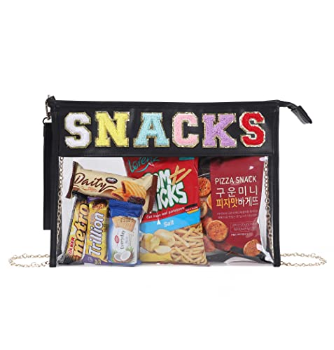 Image of Chenille Letter Clear Bag Purse Multi-purpose Transparent Waterproof Snacks Makeup Tote Bag with Wrist Strap