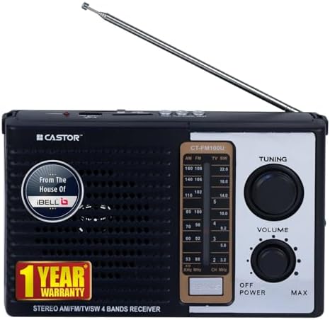 iBELL CTFM100U Portable FM Radio, with USB, SD Card, MP3 Player & Dynamic Speaker 4 Band (Black)