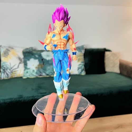 Image of Dragon Ball Super Saiyan Vegeta Action Figure Toy, Violet Hair, Battle Damaged Style, with Display Stand (Height 20 Cm)