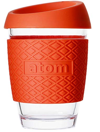 Reusable Coffee Cup/Travel Mug with lid β Thickened Sleeve & Borosilicate Glass (Orange)