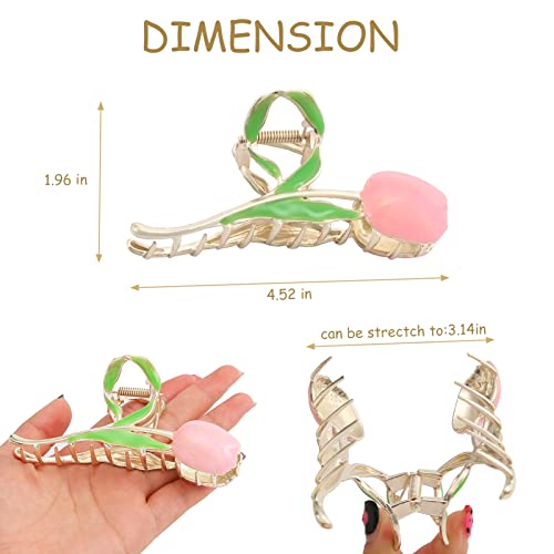 9 Pcs Large Metal Hair Clips, Flower Claw Clips For Thick Thin Hair, Tulip Big Hair Claw Clips, Cute Hair Clips For Women Girls, Strong Hold Metal Clips, Fashion Design Hair Accessories, Spring Colors #TOP1
