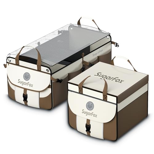 SugarFox Modular (63L+26L) Trunk Organizer for Car/SUV, Dual Covers, Foldable Waterproof Organizer, Multi-Compartment, Brown-M006
