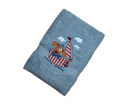 Image of SNAAN 600 GSM, Pure Combed Cotton Pirate Dog Towel for, Kids | Ultra Soft, Super Absorbent Luxury Bath Towel with Attractive Cartoon Animal Design for, Boys & Girls (Aqua)