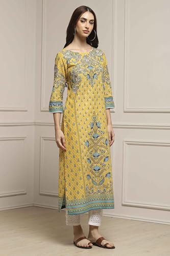 Image of BIBA Women Cotton Straight Fit Straight Printed Kurta