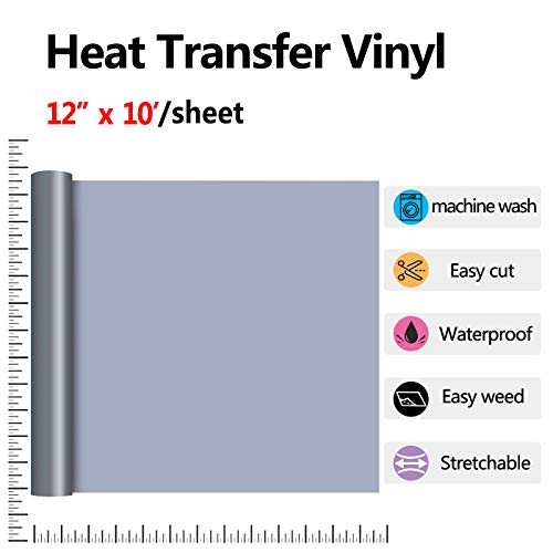 Image of RENLITONG Silvery HTV Iron on Vinyl 12Inch by 10ft Roll HTV Heat Transfer Vinyl for T-Shirt HTV Vinyl Rolls for All Cutter Machine - Easy to Cut & Weed for Heat Vinyl Design