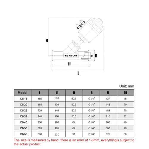 Vanne pneumatique acier inoxydable 304 à siège d'angle type Y 1/2 pouce - 6