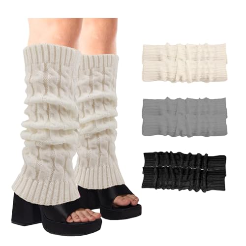 LIURFLNC 3 Paar Damen Beinstulpen, Kinder Winter Beinwärmer Warm und Bequem Langer Beinwärmer Crochet Stricken Stulpen für Ballett/Tanz/Sport