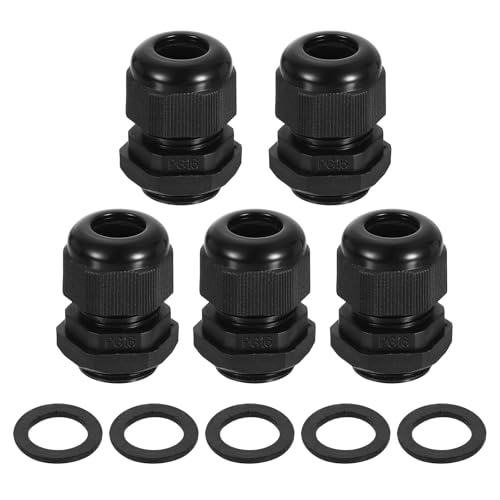 uxcell - uxcell 5Pcs PG16 Nylon Cable Glands, Waterproof Cord Grip Connector with Washer, Adjustable Wire Grommet Protectors with Gaskets and Locknut for Junction Box, Black