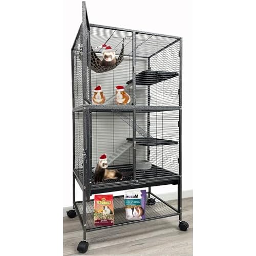 X-Large Two Full Story Tight 1/2-Inch Bar Spacing Large Front Doors for Feisty Ferret Chinchilla Rat Mouse Hamster Gerbil Small Animals Critters Rolling Cage