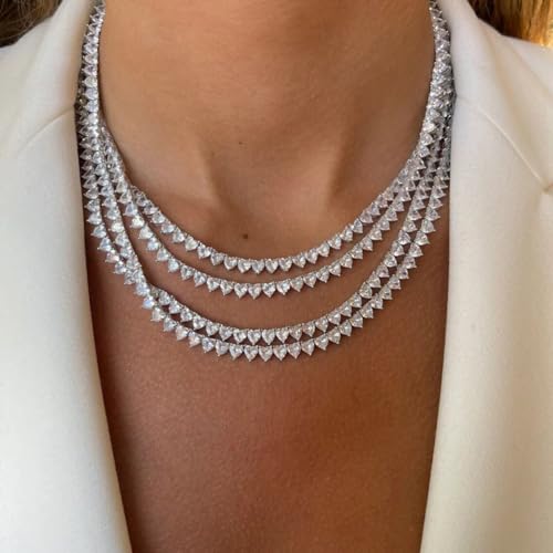Fesciory Silver Rhinestone Tennis Necklaces for Women, Dainty Adjustable Layered Twist Rope Cubic Zircon Diamond Butterfly Necklace, Iced Out Heart Jewelry Gifts (Heart)4
