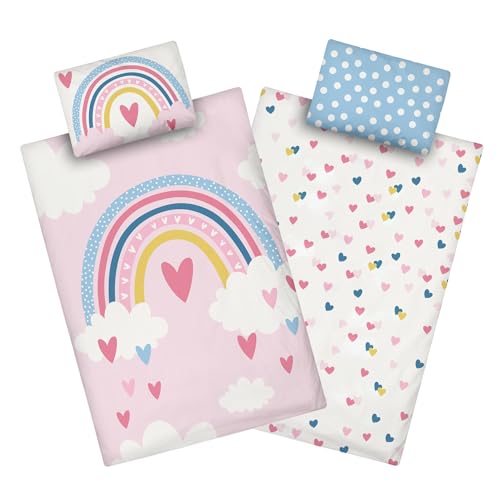 Aminata kids Kinderbettwäsche 100x135 Kinder Mädchen Baumwolle Regenbogen...