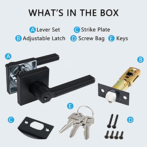 Hisafe Black Exterior Door Handle With Lock And Keys, Keyed Entry Door Lock/Door Lever For Front Door/Office, Heavy Duty, Left&Right Handed (1Pack) X-1601-Et-1P #TOP5