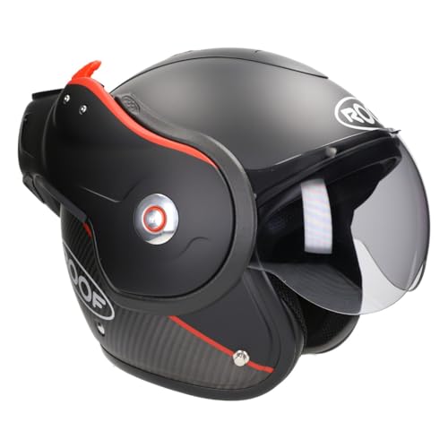 ROOF Helm Boxxer Carbon / Mattschwarz Größe M | Helder Vizier | Klapphelme | Ratsche | Carbon | geeignet für Mofa, Moped, Motorrad, Roller