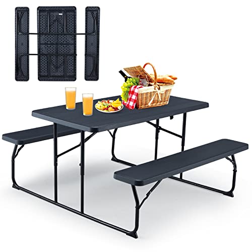 AVAWING Salon de jardin pliable - Table de jardin - Table de jardin - Table à bière pour l'intérieur et l'extérieur - Noir Cover