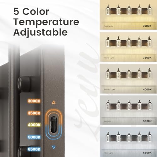 Image of zeyu 25W LED Bathroom Lights, 5-Light Vanity Lighting Fixtures for Bathroom with 5 Color Modes, Oil Rubbed Bronze Finish with Crystal Bubble and Clear Glass, ZSL72B-5W LED ORB-1