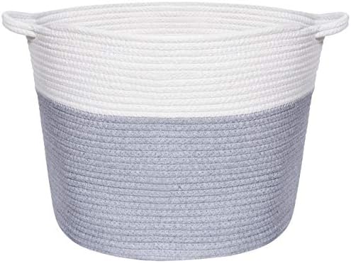 Handmade Grey and White Rope Storage Basket  Large Rope Basket  Perfect for Household Storage, Toys or Laundry. 35cms Diameter x 30cm Height