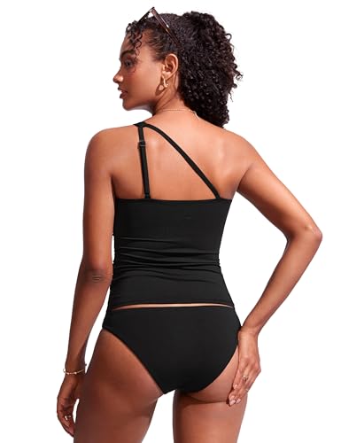 CRZ YOGA One Shoulder Tankini Tops for Women Ruched Bathing Suits Tummy Control Adjustable Swimsuit Only No Bottom Padded2