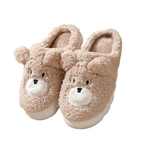 Bear Slippers for Women and Men Plush House Slippers with 3D Bear Face Design Memory Foam Insole and Non Slip Sole Cozy Indoor Shoes for Winter or All Season Home Use Unisex Fit
