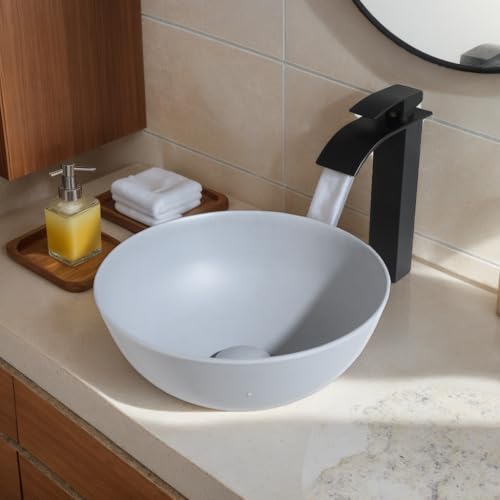 Lonuebu 13 Inch Grey Vessel Sink Stone Resin Round Bathroom