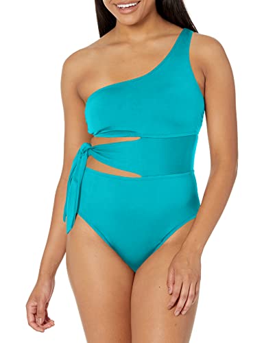 La Blanca Women's Island Goddess One Shoulder Mio One Piece Swimsuit, Turquoise, 4