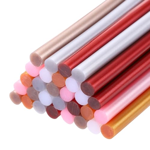 uxcell 30pcs Mini Hot Glue Sticks 0.28 inch x 4 inch High Sticky Hot Glue Gun Sticks, Metallic 6 Color