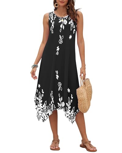 Image of AUSELILY Women's Summer Dresses Casual Sleeveless Midi Tank Beach Dress | Women's Asymmetrical Hem Sundress with Side Pockets, Great for Beach, Vacation & Daily Wear