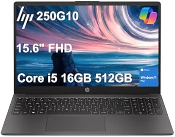 HP 250 G10 Laptop (15.6" FHD IPS Anti-glare, Intel i5-1334U, 16GB RAM, 512GB SSD, 10-Core(> Ryzen 7-7730U)), Business, College, Military Grade, Webcam w/Shutter, Numeric Keypad, HDMI, Win 11 Pro
