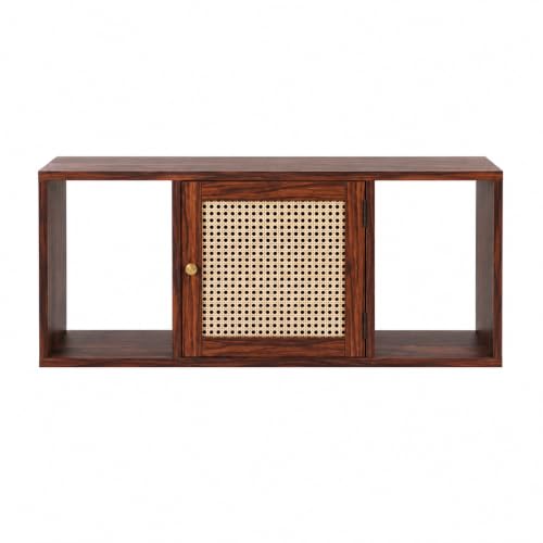 Image of Solid Sheesham Wooden Wall Shelves with Rattan Cane, Sheesham Wall Mount Shelf, Honey Dark