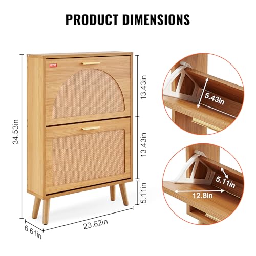 image for VEVOR Shoe Cabinet with 2 Flip Drawers, Shoe Storage Cabinet for Entry