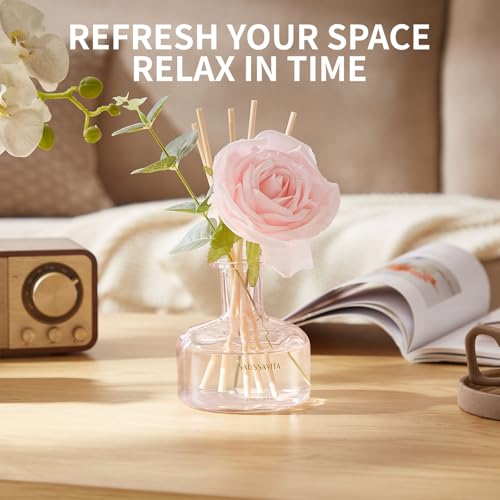 Saussavita Profumatore per Ambienti Rosa Vellutata, 210 ml Diffusore Profumo Ambiente con Bastoncini di Fragranza, 120 Giorni di Lunga Durata, Profumo per Casa, Ufficio e Bagno, Decorazione Della Casa