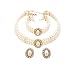 3 Rows Rhinestone Trimmed Simulated Pearl Choker Necklace, Bracelet, Pierced Earring 3 Set (Cream)
