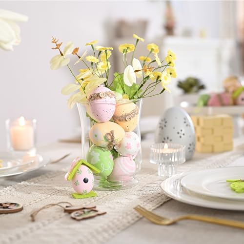 Valery Madelyn 40Pcs Easter Eggs Tree Ornaments, 2.36'' Pastel Pink Green Plastic Easter Egg Bulk Tree Decoration, Shatterproof Decorative Hanging Egg for Easter Decorations Spring Holiday Party Decor