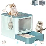IVOMENT Caja de Arena para Gatos Plegable, Cerrada, 50x40x40cm, Verde