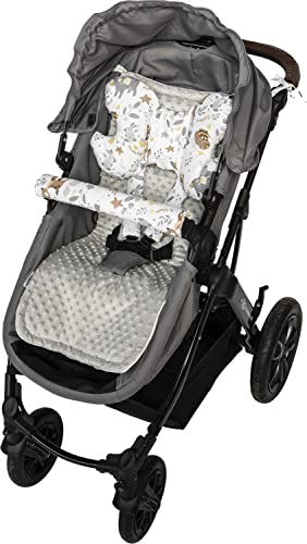 Medi Partners Sitzauflage Kinderwagen Buggy Baby Sommer Kindersitz Einlage Universal - 5tgl Gurtpolster + Spielbogen Kinderwagenset Babyschale (REH mit Grauer Minky)