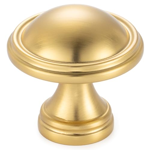 KOOFIZO 10 Pack Dia. 1-1/4 Inch Brushed Gold Kitchen Cabinet Knobs Gold Cabinet Knobs Gold Cabinet Hardware K30 for Cabinets Drawer Dresser Cupboard Bedroom Bathroom