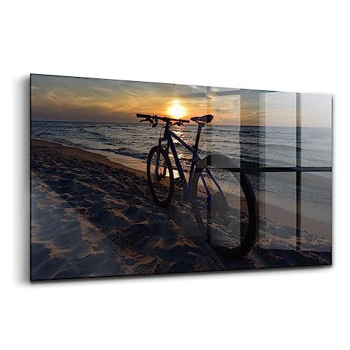 Peinture murale en verre Wallfluent 100x50cm tableau d'art décoratif design vélo bord de mer