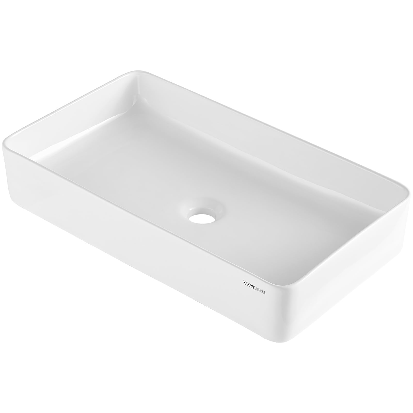VEVOR Fregadero Rectangular para Recipiente, Encimera Lavabo de Baño de Cerámica Blanca sobre Mostrador, Estilo Moderno, Brillante y Elegante, Bien Empaquetado para Baño, Inodoro, 609 x 351 x 112 mm