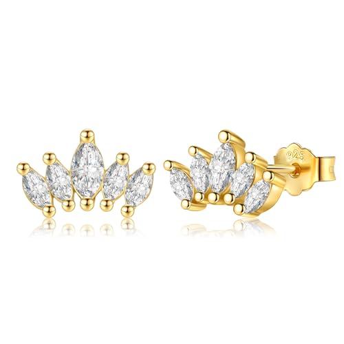 MASOP Ohrstecker Gold Blatt 5 Zirkonia Kleine Ohrringe Stecker Silber 925 Vergoldet Zweig Schmuck Geschenke für Damen Frauen Mädchen Freundin