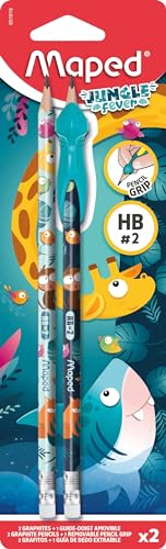 Lápis grafite HB com borracha maped - Jungle Fever X2 guia de dedos - perfeito para uso escolar - material essencial - mapeado