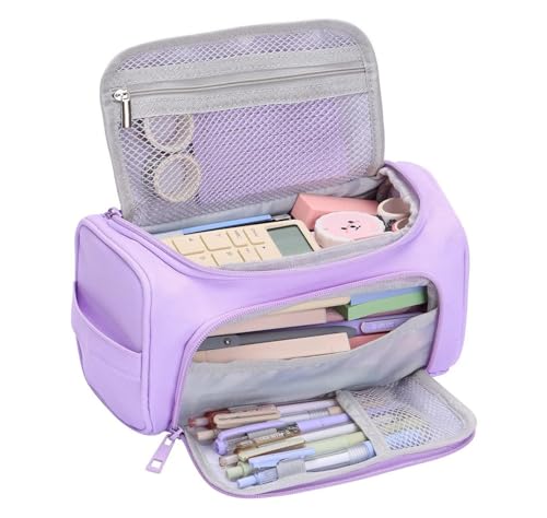 Image of Invite Enterprise Large Capacity Pencil Case High Large Storage Pouch Marker Pen Case Travel Simple Stationery Bag School College Office Organizer for Teens Girls Adults Student (Purple)