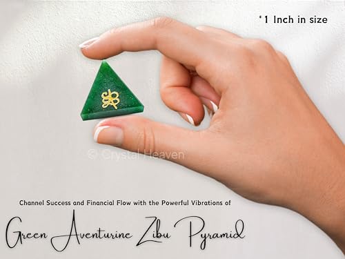 Image of Certified Green Aventurine Pyramid with Zibu Coin Money Magnet Symbols