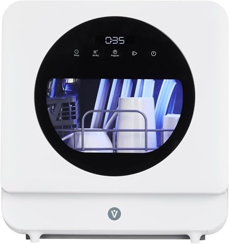 Smart Compact Dishwasher with 6 Wash Cycles & Dual Fill Technology, Countertop Portable for Modern Apartments, Dorms, and Boats – No Installation, Space-Saving Design with Self-Priming Mode