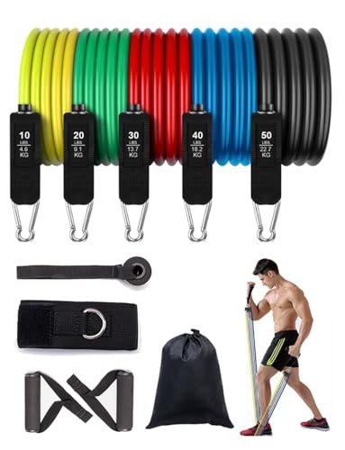 Gomas Elasticas Musculacion,Bandas de Resistencia de Goma, 150 lbs Elasticos Fitness Musculacion con 5 Diferentes Niveles Gomas Bandas Elasticas para Gimnasio en Casa Gym Yoga Calistenia Pilates